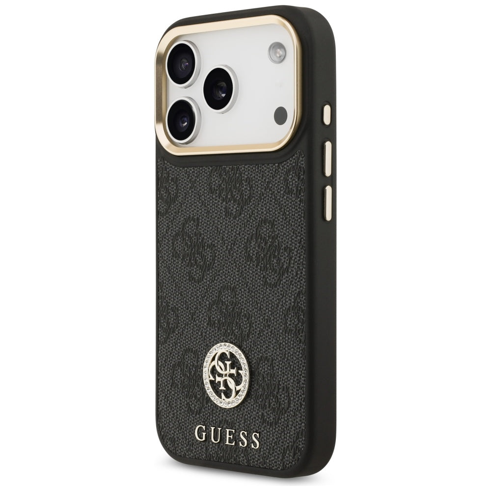 MagSafe-kotelo Apple iPhone 17 Prolle, Guess, 4G Strass -logo isolla hihnalla, Musta