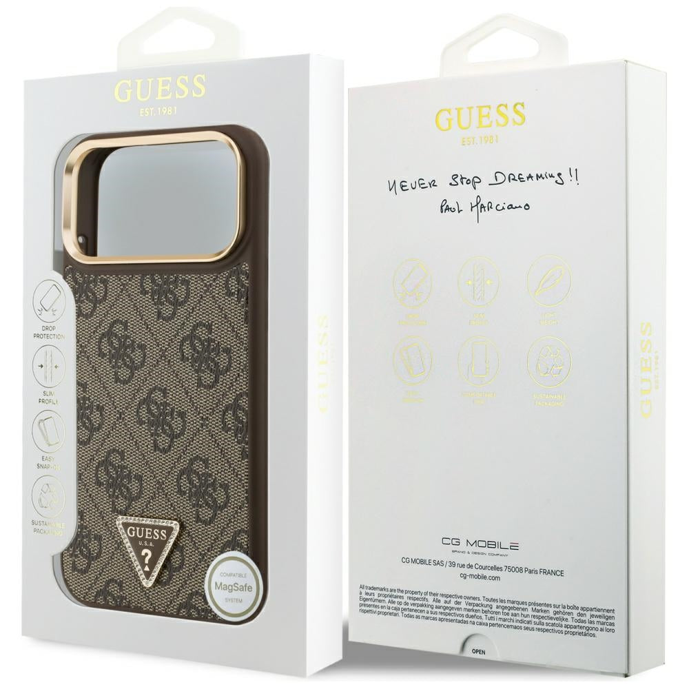 MagSafe-kotelo Apple iPhone 17 Prolle, Guess, 4G Triangle Logo, Kultainen Ruskea