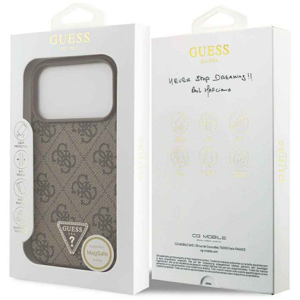 MagSafe-kotelo Apple iPhone 17 Prolle, Guess, 4G Triangle Strass, Ruskea