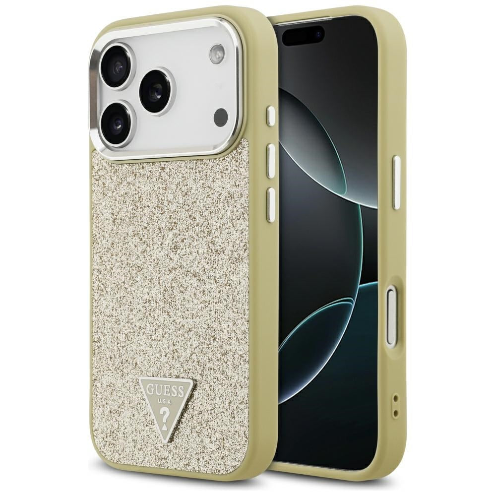 MagSafe-kotelo Apple iPhone 17 Prolle, Guess, Glitter Triangle Logo, Kultainen