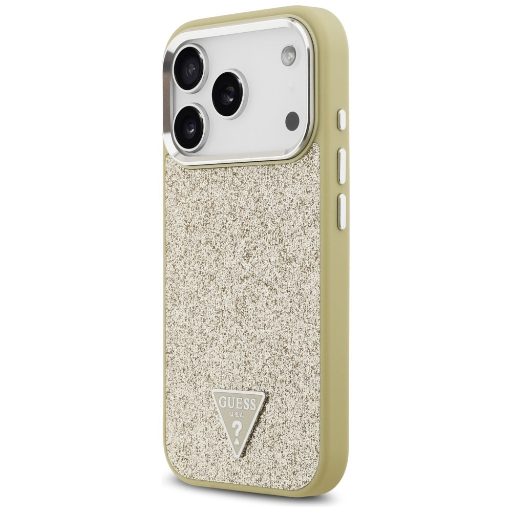 MagSafe-kotelo Apple iPhone 17 Prolle, Guess, Glitter Triangle Logo, Kultainen