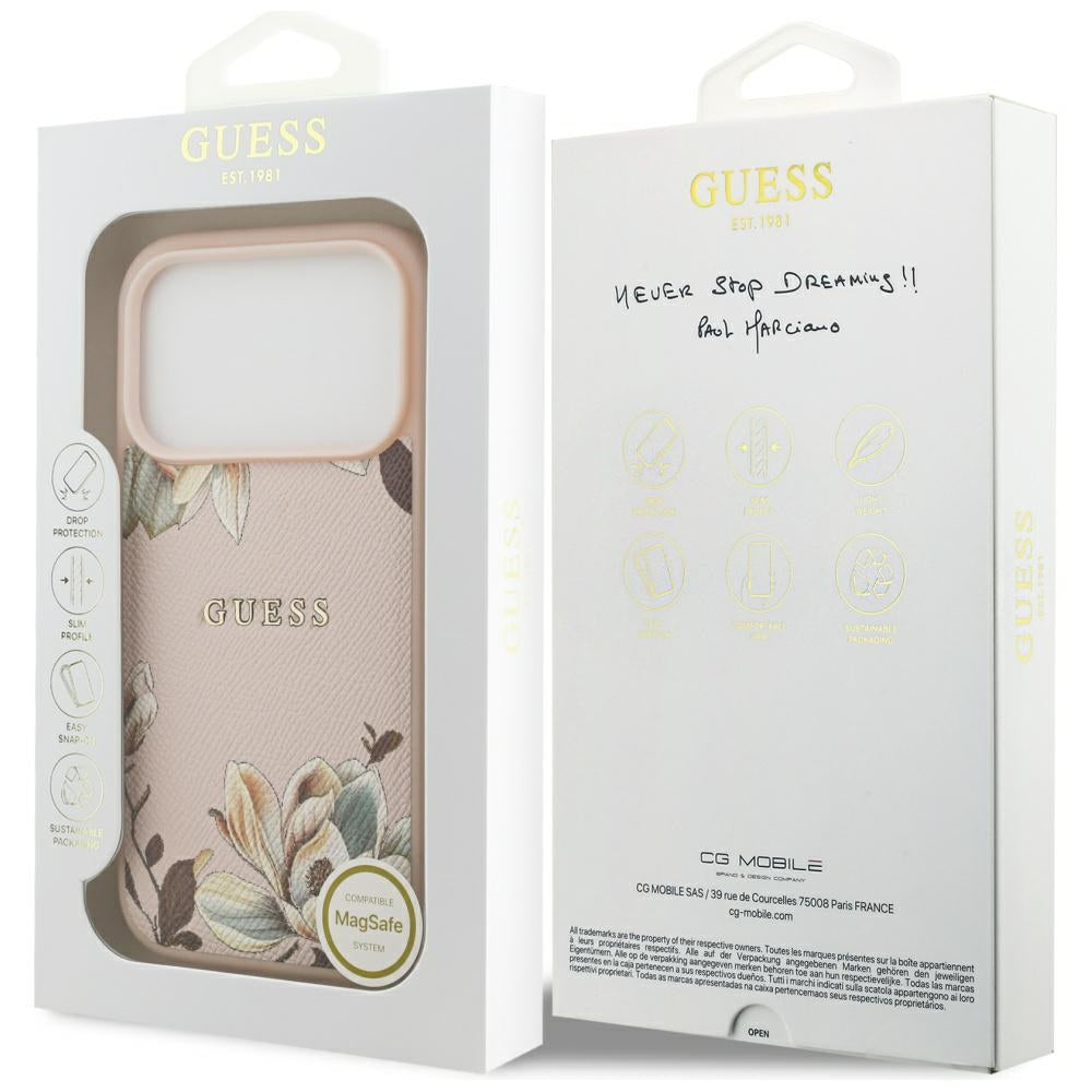 MagSafe-kotelo Apple iPhone 17 Prolle, Guess, Grained Flowers, Pinkki