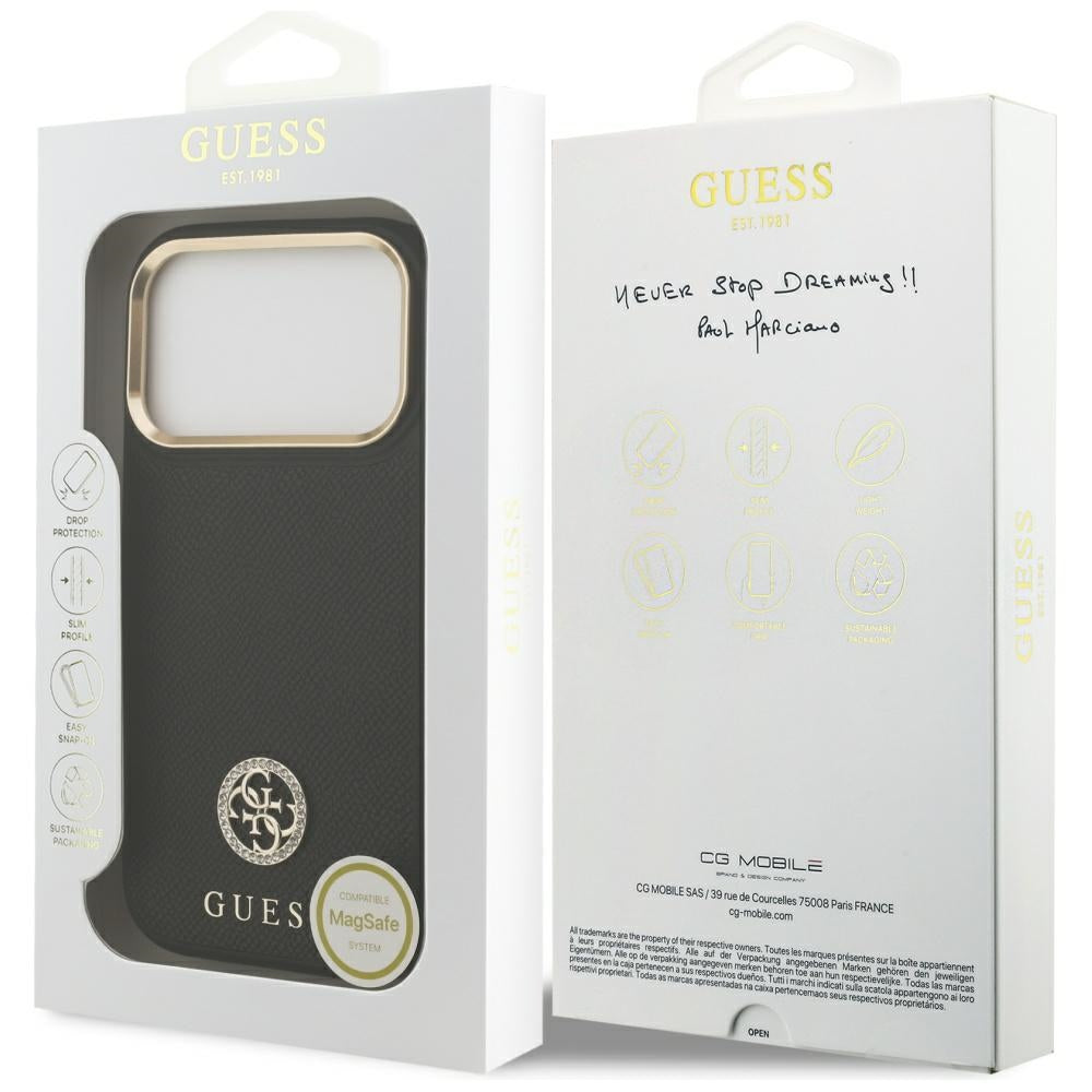 MagSafe-kotelo Apple iPhone 17 Prolle, Guess, Grained Strass Logo, Musta