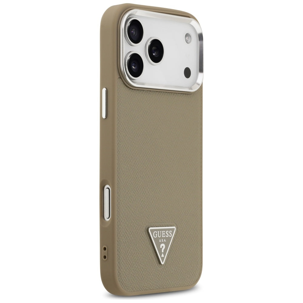MagSafe Case for Apple iPhone 17 Pro, Guess, Grained Triangle Logo, Brown