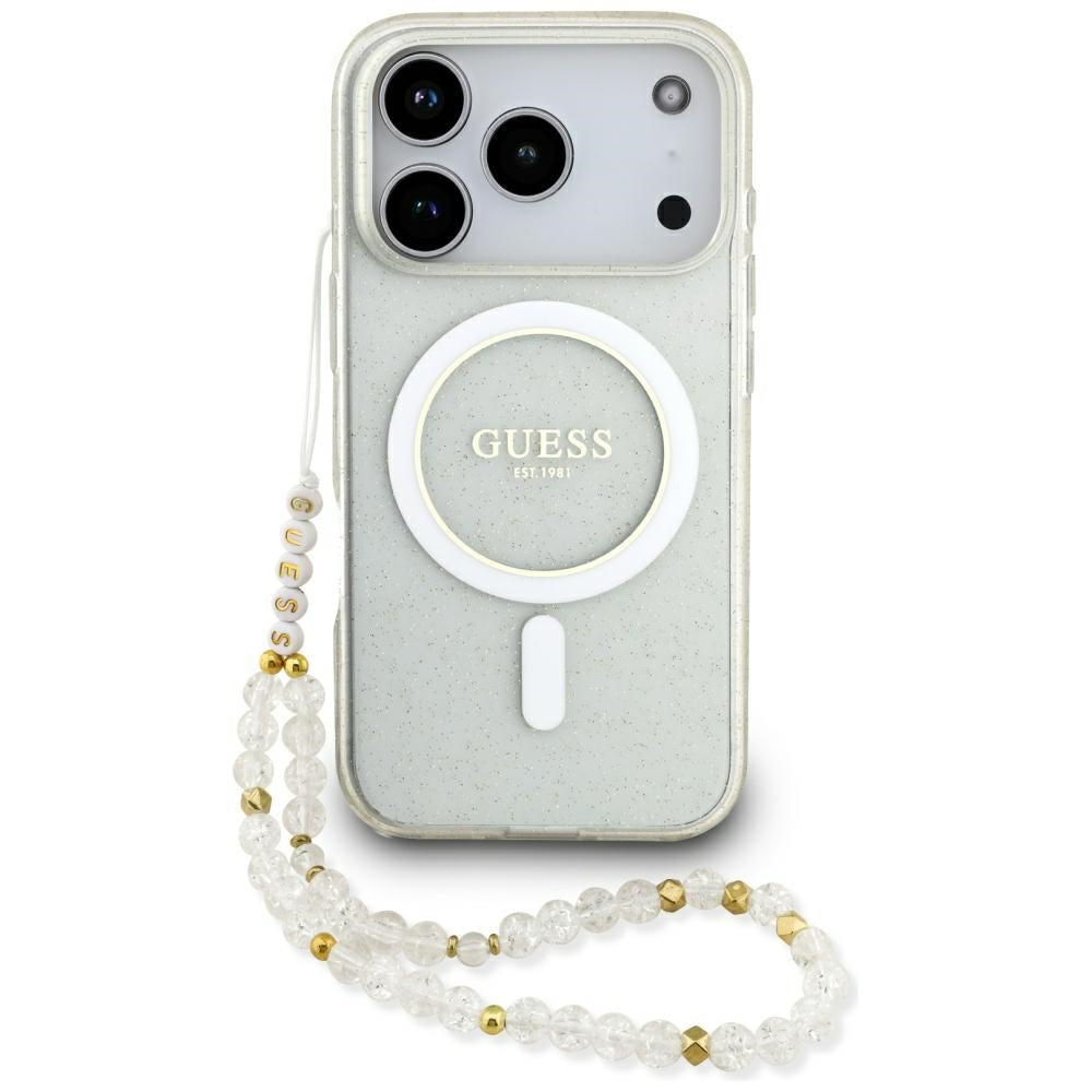 MagSafe-kotelo Apple iPhone 17 Prolle, Guess, IML Glitter Pearl-hihnalla, Läpinäkyvä