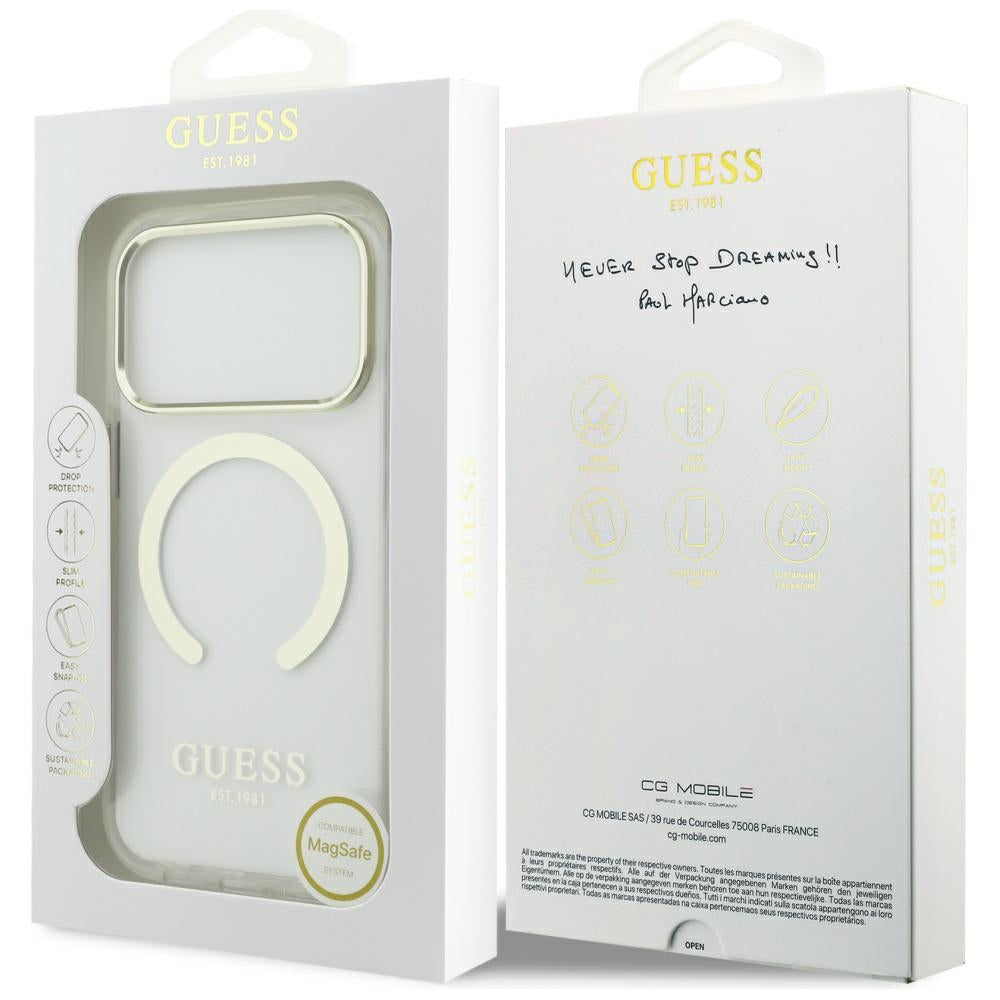 MagSafe-kotelo Apple iPhone 17 Prolle, Guess, Metal Outline, Kultainen