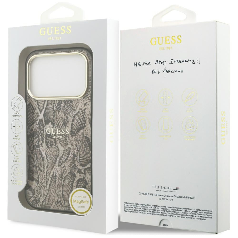 MagSafe-kotelo Apple iPhone 17 Prolle, Guess, Python-kuosi, Ruskea