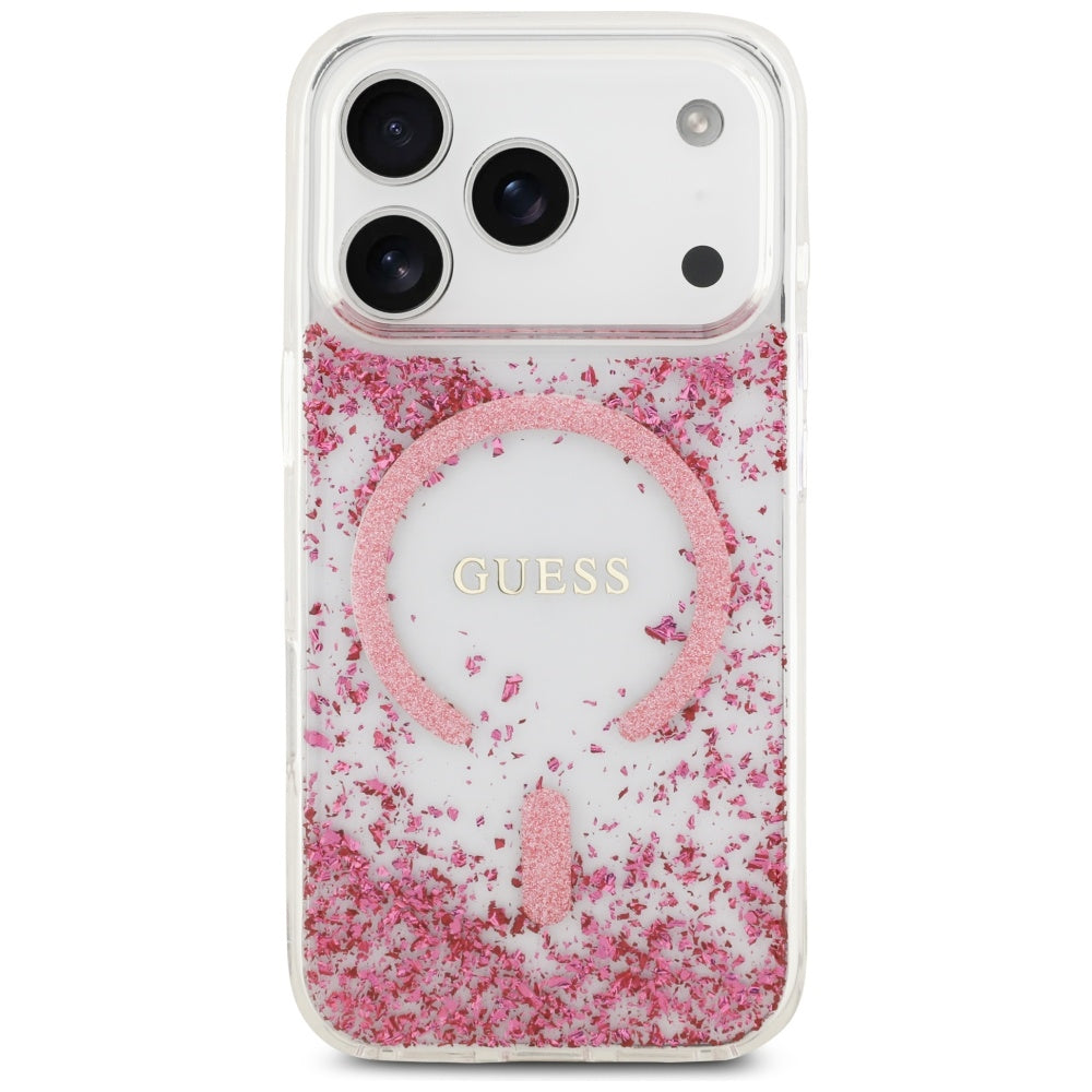 MagSafe-kotelo Apple iPhone 17 Prolle, Guess, Resin Bottom Glitter, Pinkki
