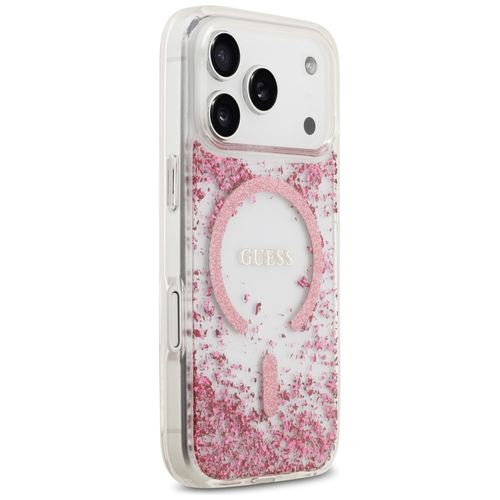MagSafe-kotelo Apple iPhone 17 Prolle, Guess, Resin Bottom Glitter, Pinkki