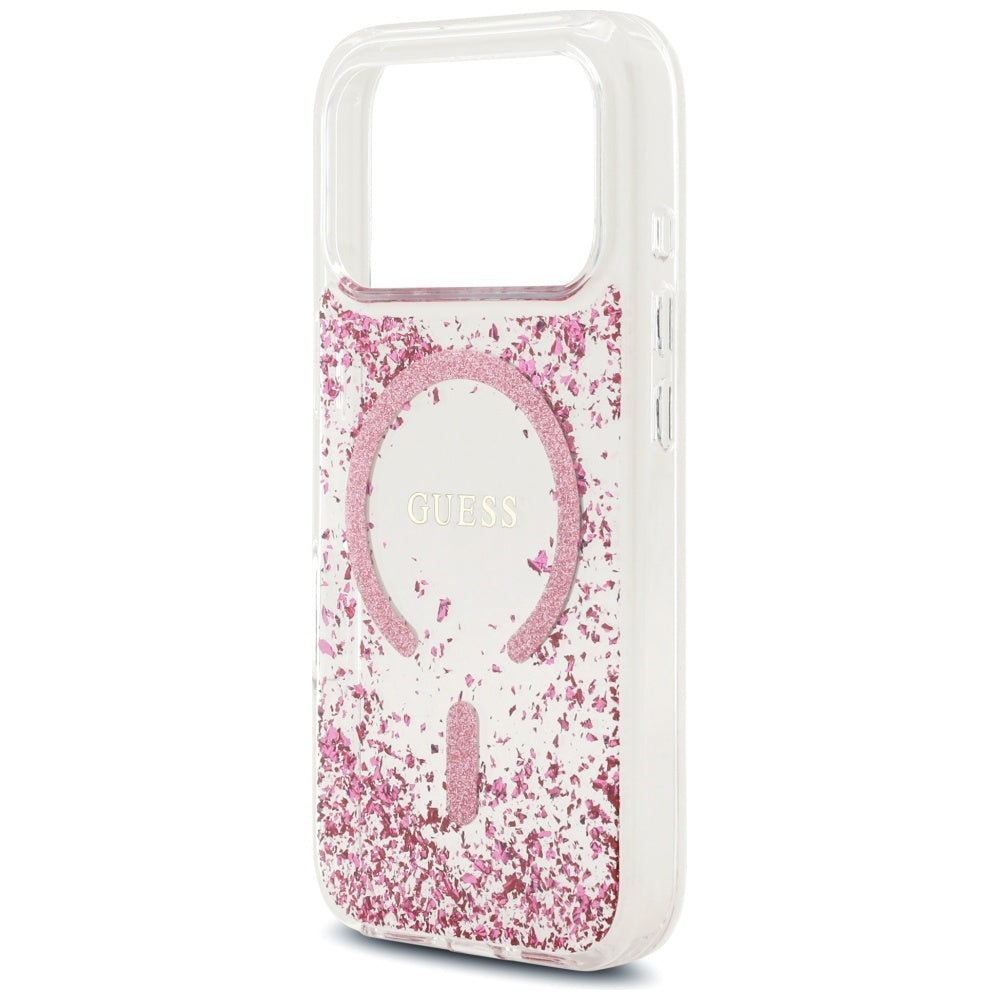 MagSafe-kotelo Apple iPhone 17 Prolle, Guess, Resin Bottom Glitter, Pinkki