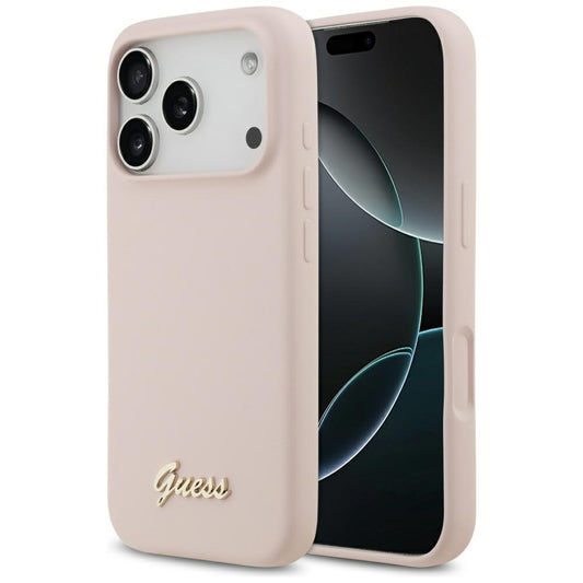 MagSafe-kotelo Apple iPhone 17 Prolle, Guess, Script Metal Logo, Vaaleanpunainen