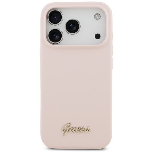 MagSafe-kotelo Apple iPhone 17 Prolle, Guess, Script Metal Logo, Vaaleanpunainen