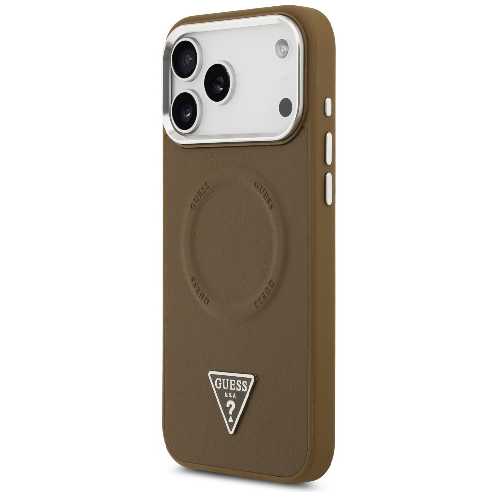MagSafe-kotelo Apple iPhone 17 Prolle, Guess, Triangle Logo, Hopeanruskea