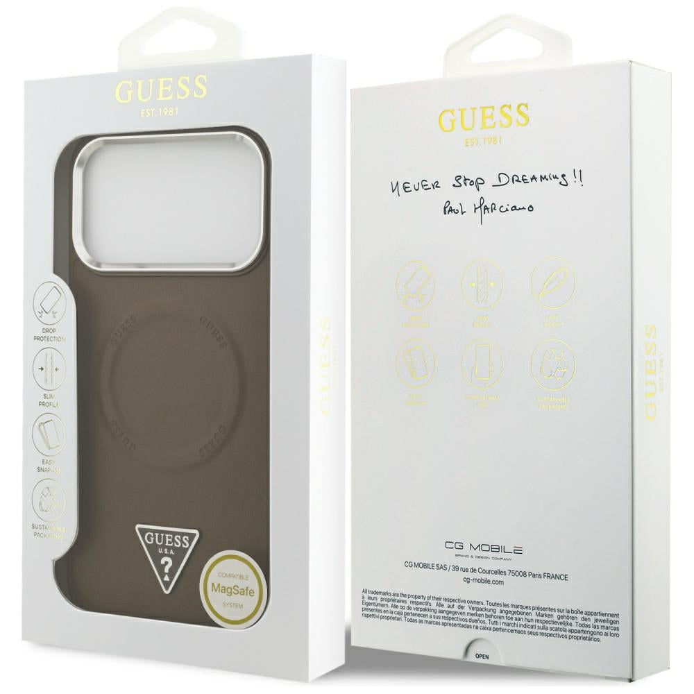 MagSafe-kotelo Apple iPhone 17 Prolle, Guess, Triangle Logo, Hopeanruskea