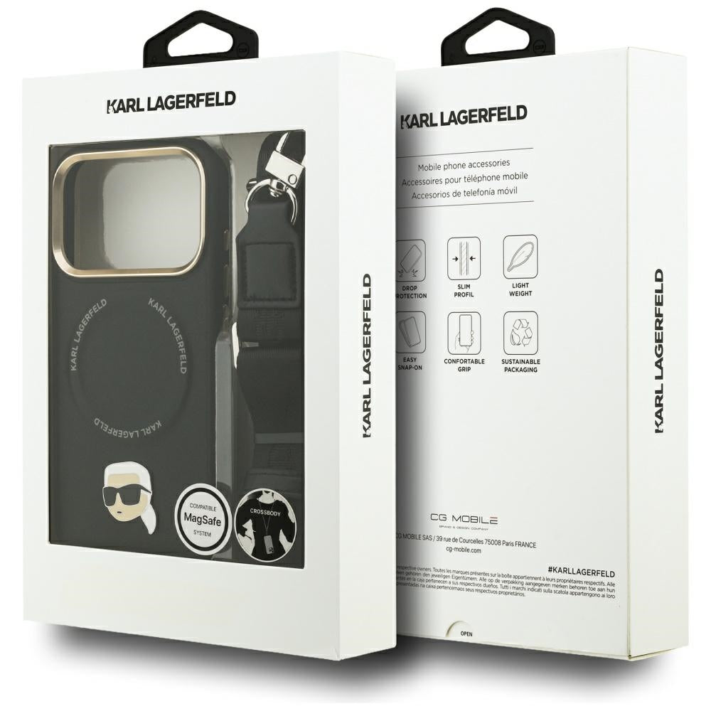 MagSafe-kotelo Apple iPhone 17 Prolle, Karl Lagerfeld, Big Strap Karl Metal Logo, Musta