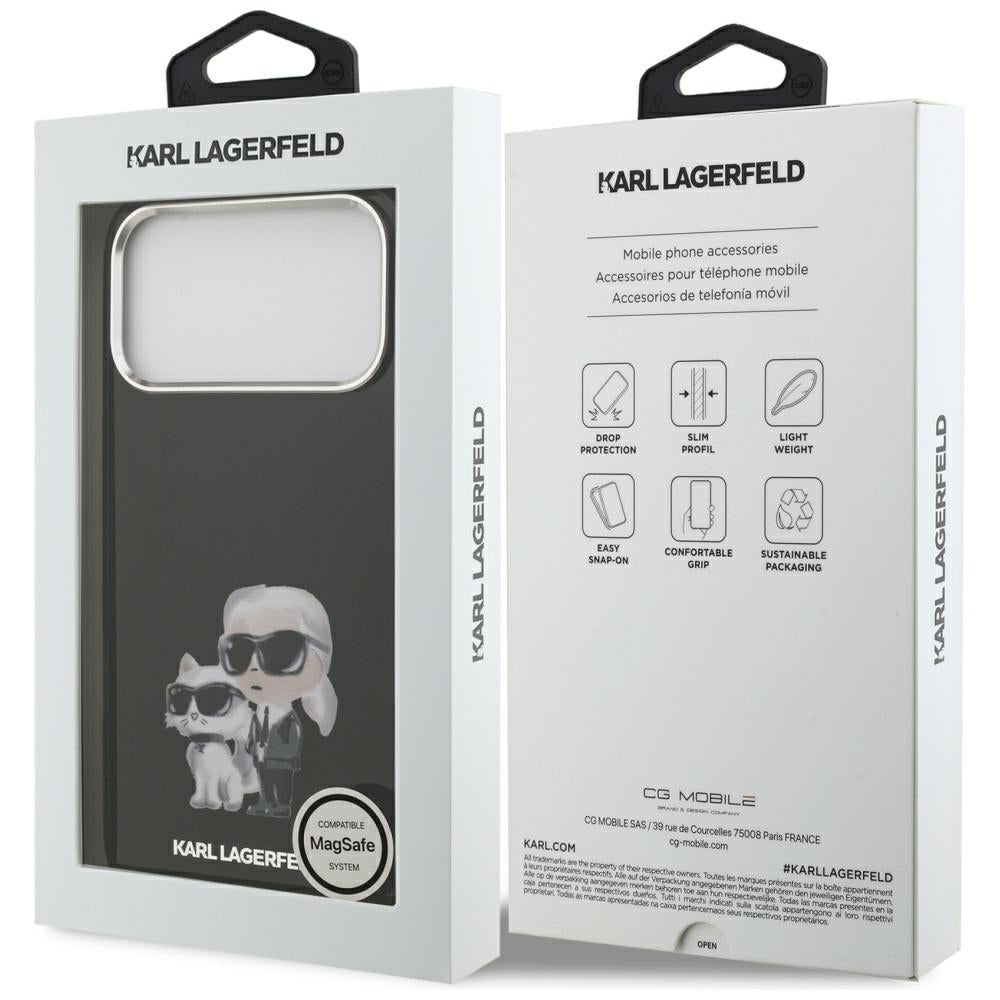 MagSafe-kotelo Apple iPhone 17 Prolle, Karl Lagerfeld, IML Aquarelle Logo Karl & Choupette, Musta