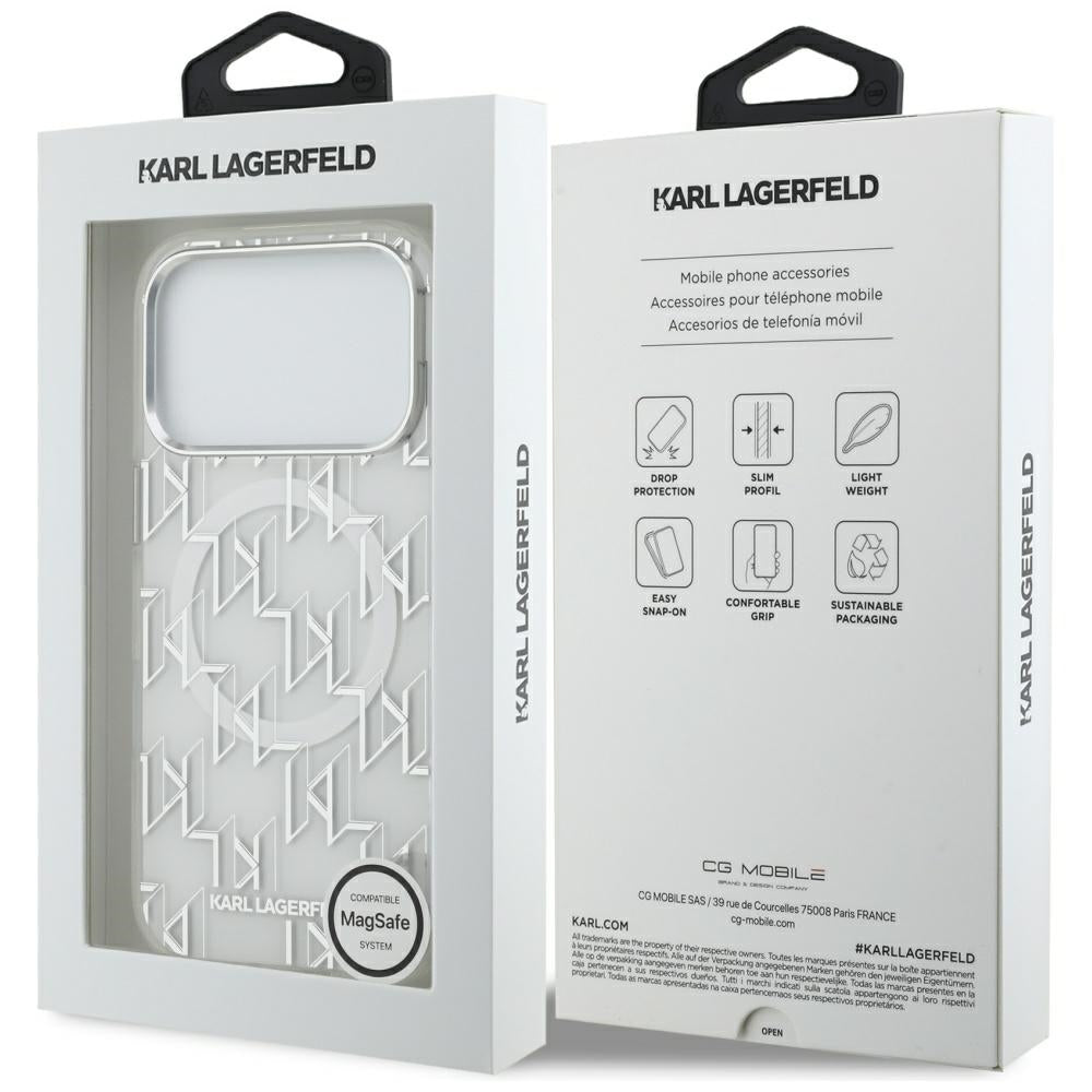 MagSafe-kotelo Apple iPhone 17 Prolle, Karl Lagerfeld, IML KL Monogram, Valkoinen