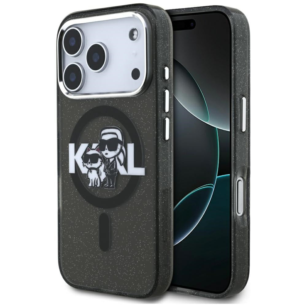 MagSafe-kotelo Apple iPhone 17 Prolle, Karl Lagerfeld, IML Sketch Logo Glitter Karl & Choupette, Musta