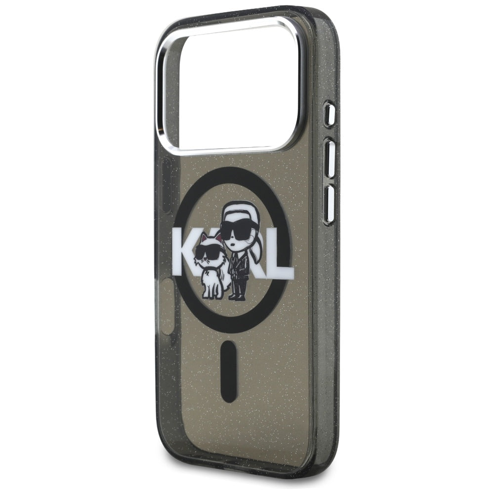 MagSafe-kotelo Apple iPhone 17 Prolle, Karl Lagerfeld, IML Sketch Logo Glitter Karl & Choupette, Musta