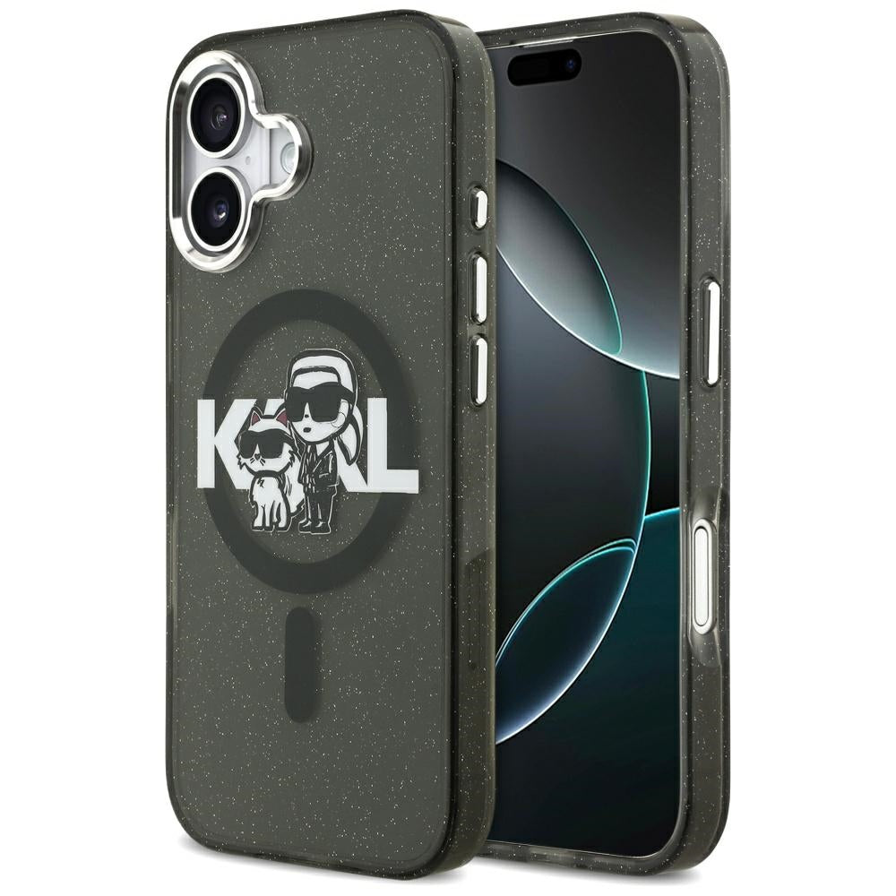 MagSafe-kotelo Apple iPhone 17 Prolle, Karl Lagerfeld, IML Sketch Logo Glitter Karl & Choupette, Musta