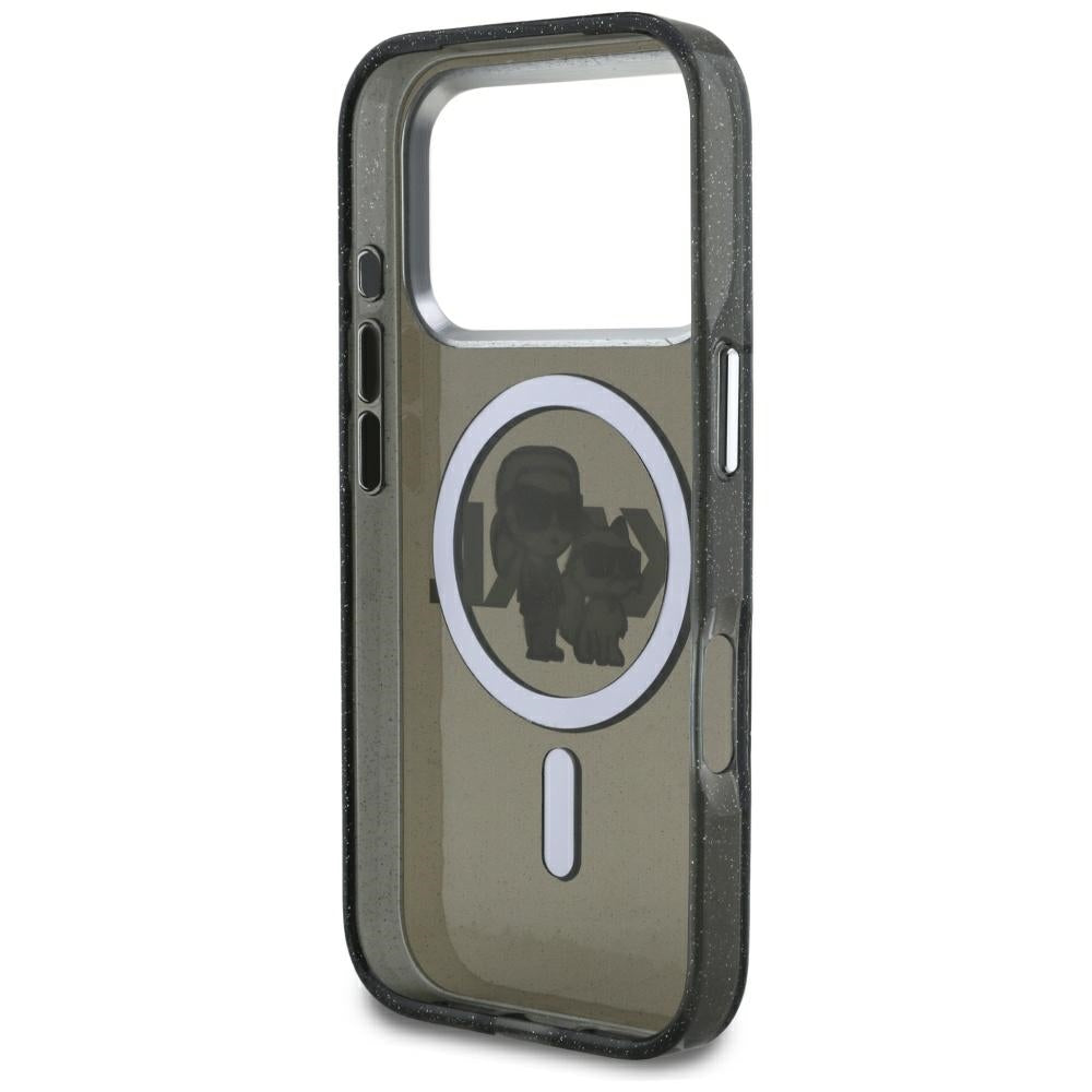 MagSafe-kotelo Apple iPhone 17 Prolle, Karl Lagerfeld, IML Sketch Logo Glitter Karl & Choupette, Musta