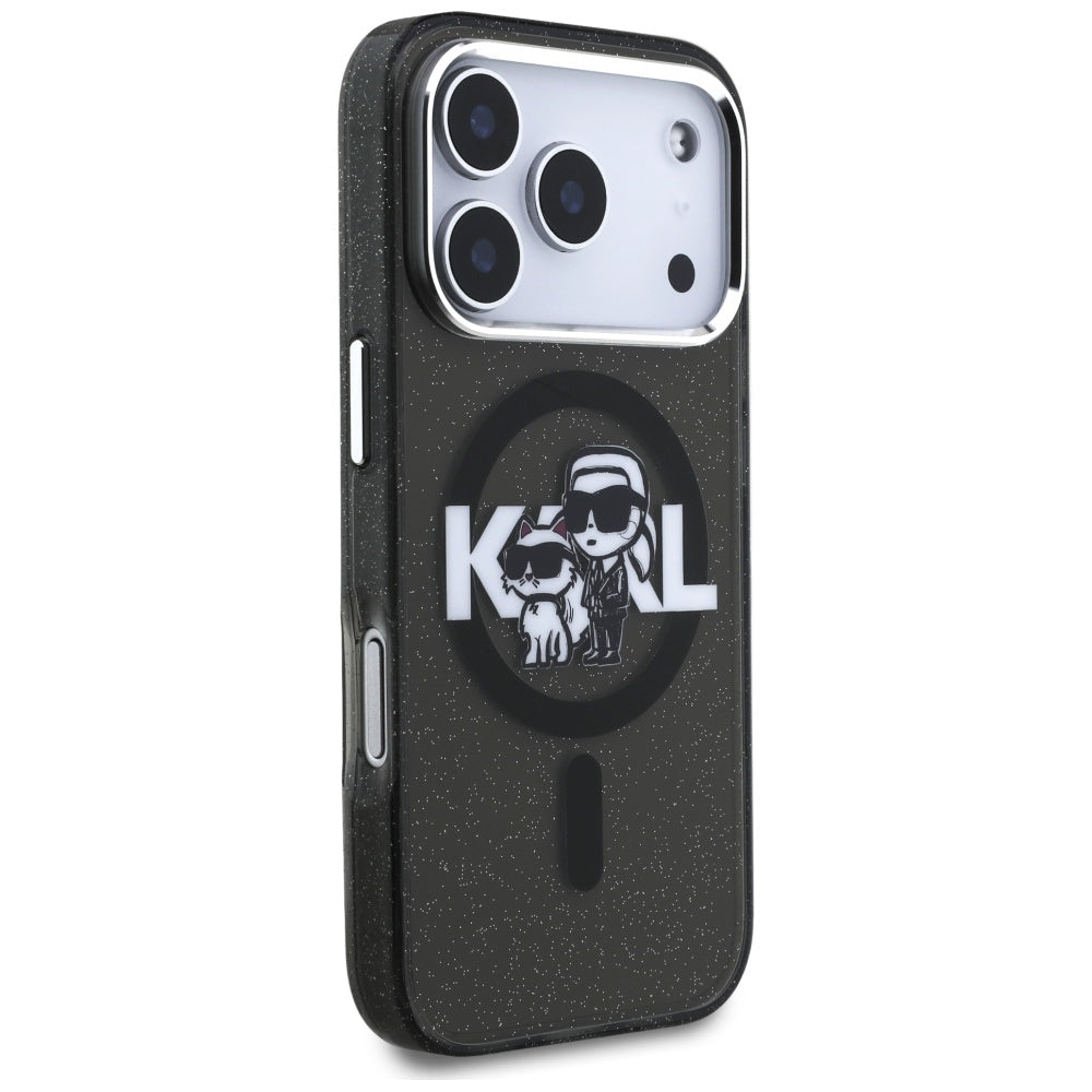 MagSafe-kotelo Apple iPhone 17 Prolle, Karl Lagerfeld, IML Sketch Logo Glitter Karl & Choupette, Musta