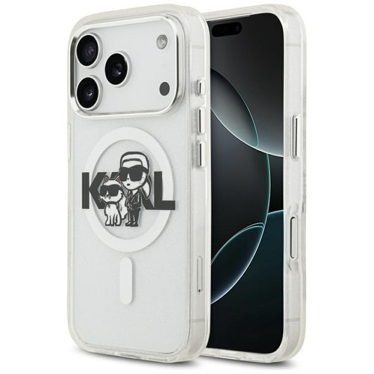 MagSafe-kotelo Apple iPhone 17 Prolle, Karl Lagerfeld, IML Sketch Logo Glitter Karl & Choupette, Läpinäkyvä