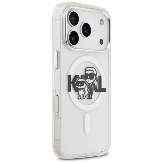 MagSafe-kotelo Apple iPhone 17 Prolle, Karl Lagerfeld, IML Sketch Logo Glitter Karl & Choupette, Läpinäkyvä