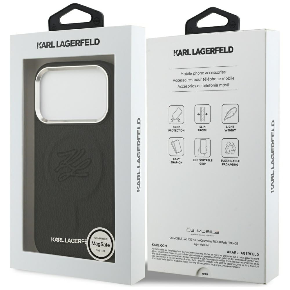 MagSafe Case for Apple iPhone 17 Pro, Karl Lagerfeld, Initial & Metal Logo, Black