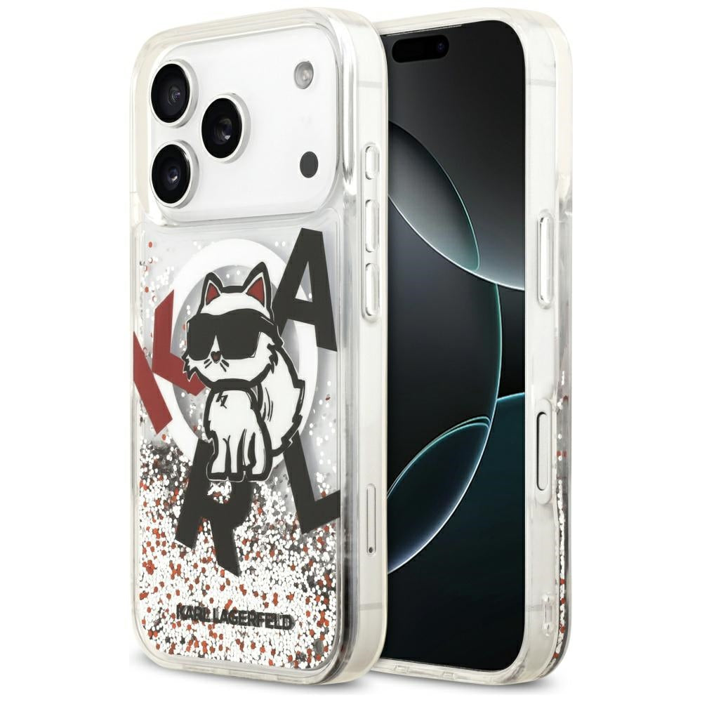 MagSafe-kotelo Apple iPhone 17 Prolle, Karl Lagerfeld, Liquid Glitter Choupette Logo, Läpinäkyvä