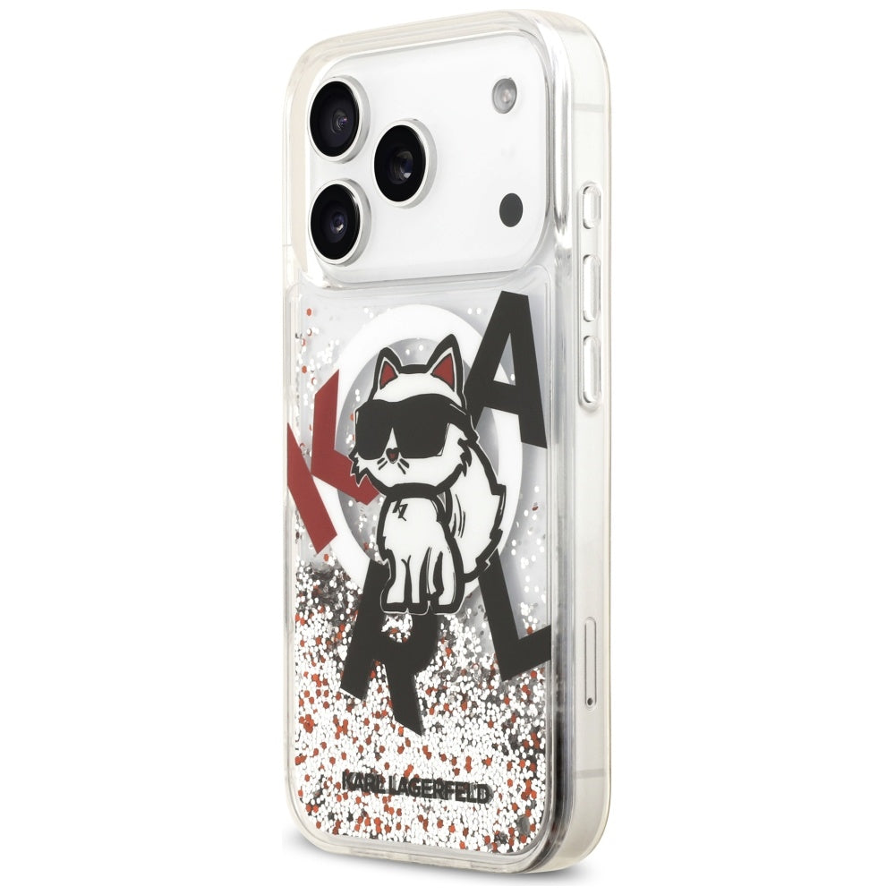 MagSafe-kotelo Apple iPhone 17 Prolle, Karl Lagerfeld, Liquid Glitter Choupette Logo, Läpinäkyvä