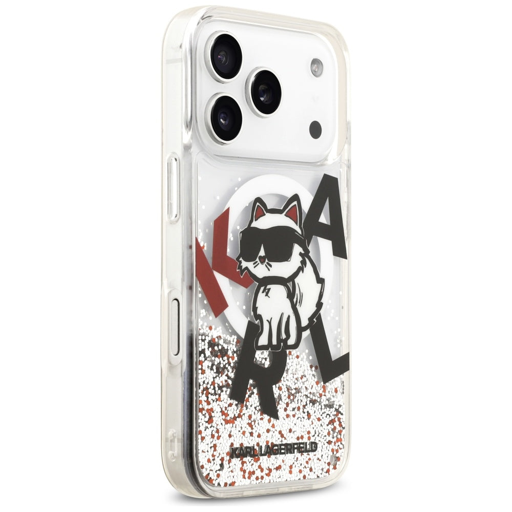 MagSafe-kotelo Apple iPhone 17 Prolle, Karl Lagerfeld, Liquid Glitter Choupette Logo, Läpinäkyvä