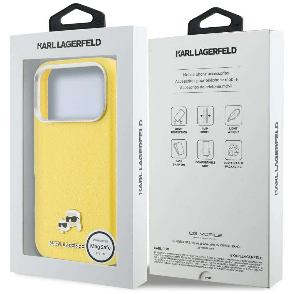 MagSafe-kotelo Apple iPhone 17 Prolle, Karl Lagerfeld, Saffiano Karl & Choupette Pins, Keltainen
