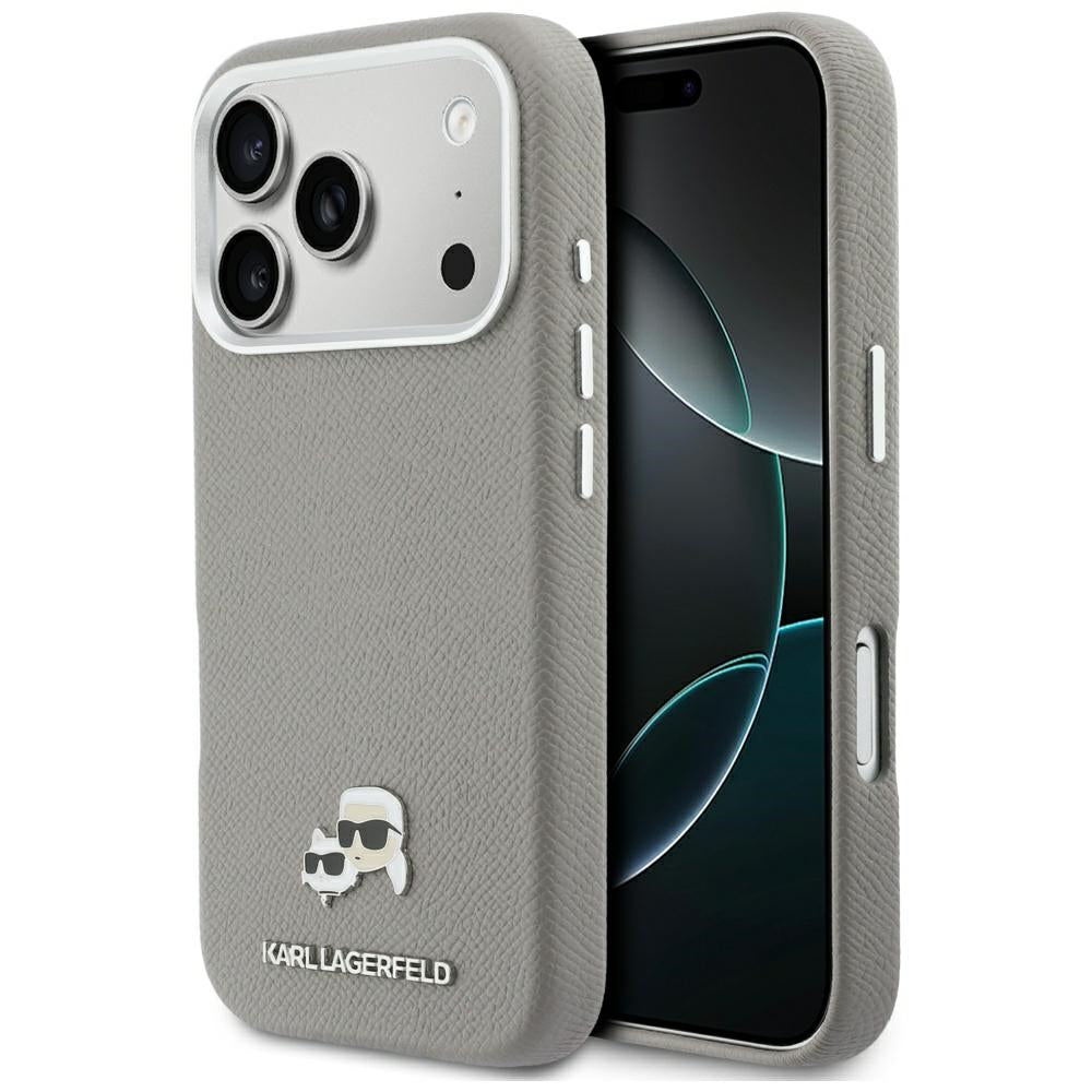 MagSafe-kotelo Apple iPhone 17 Prolle, Karl Lagerfeld, Saffiano Karl & Choupette Pins, Harmaa