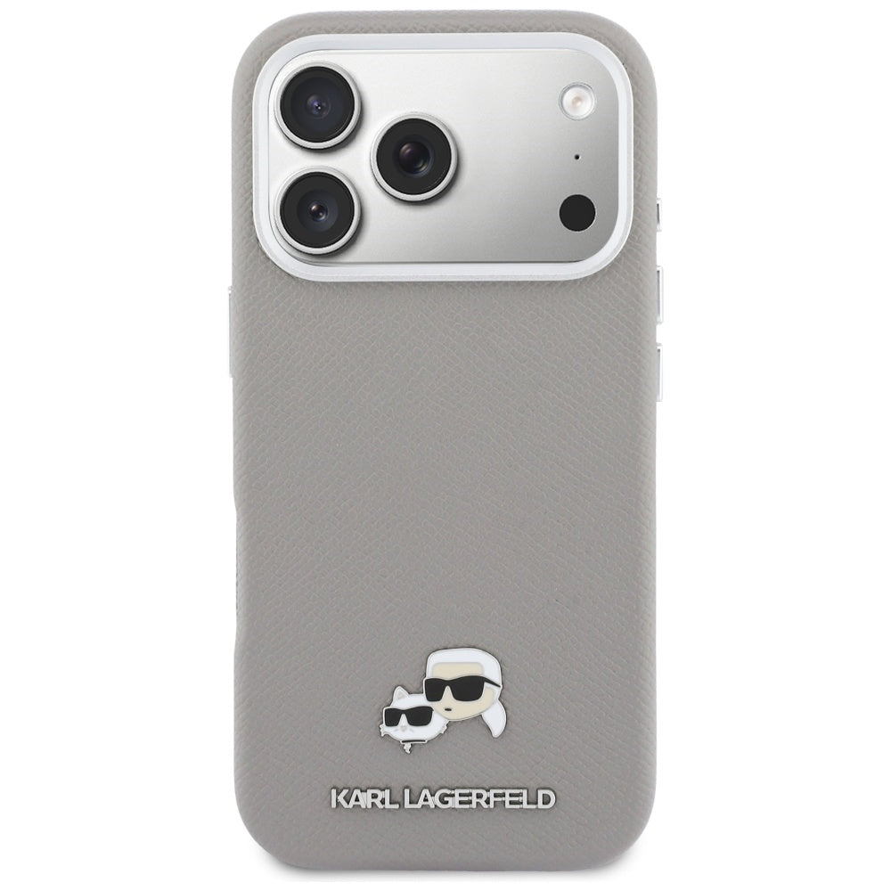 MagSafe-kotelo Apple iPhone 17 Prolle, Karl Lagerfeld, Saffiano Karl & Choupette Pins, Harmaa
