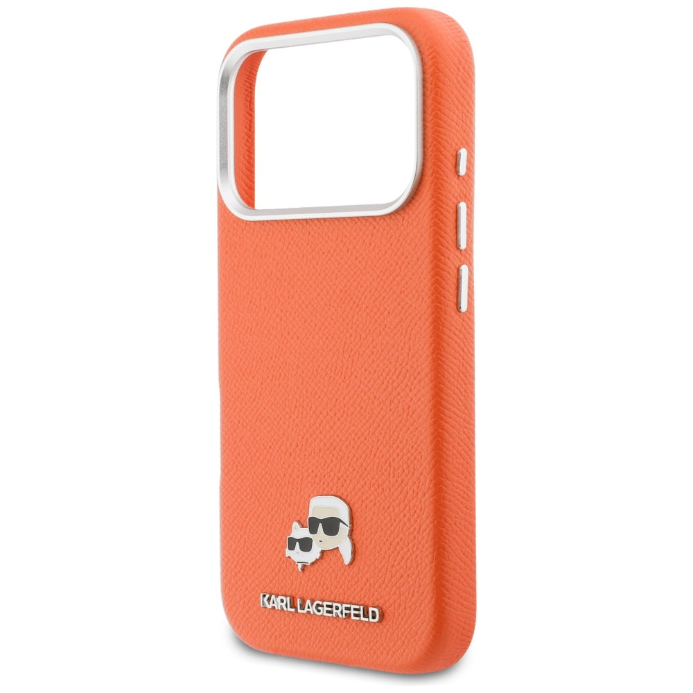 MagSafe-kotelo Apple iPhone 17 Prolle, Karl Lagerfeld, Saffiano Karl & Choupette Pins, Oranssi