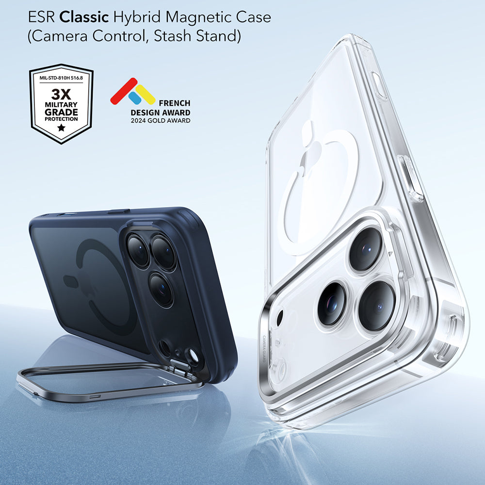 MagSafe-kotelo Apple iPhone 17 Pro Maxille, ESR, Classic Hybrid Kickstand, Satinoitu Sininen