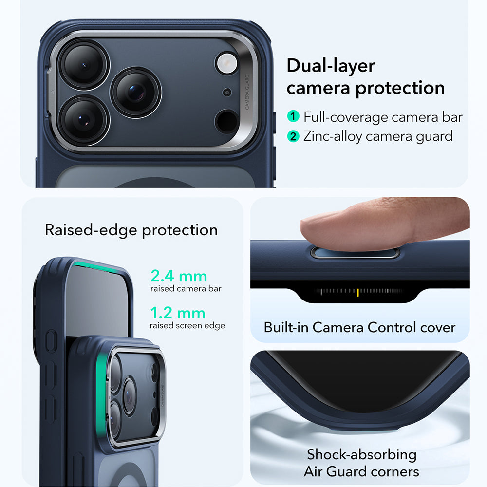 MagSafe-kotelo Apple iPhone 17 Pro Maxille, ESR, Classic Hybrid Kickstand, Satinoitu Sininen