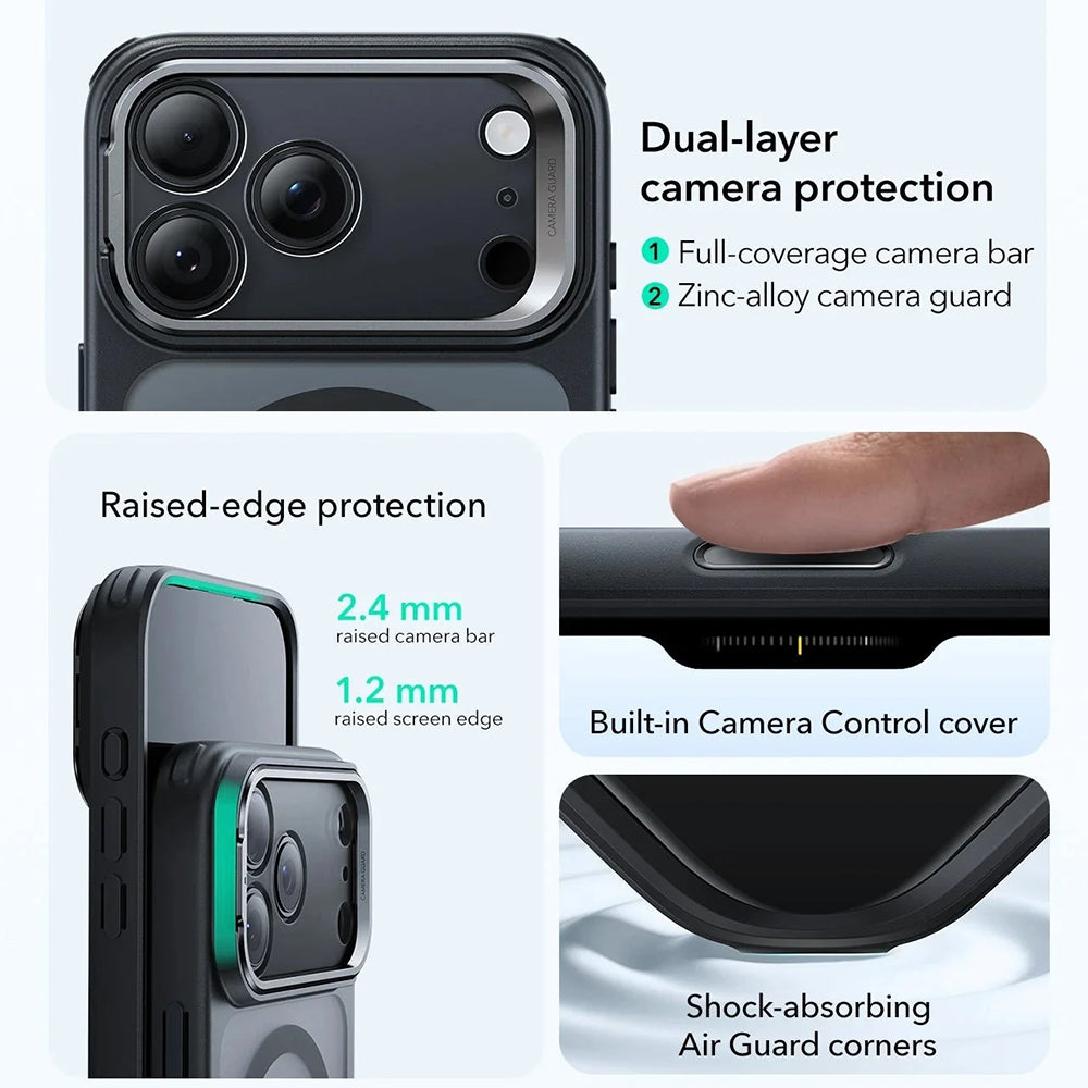 MagSafe-kotelo Apple iPhone 17 Pro Maxille, ESR, Classic Hybrid Kickstand, Satinoitu Musta