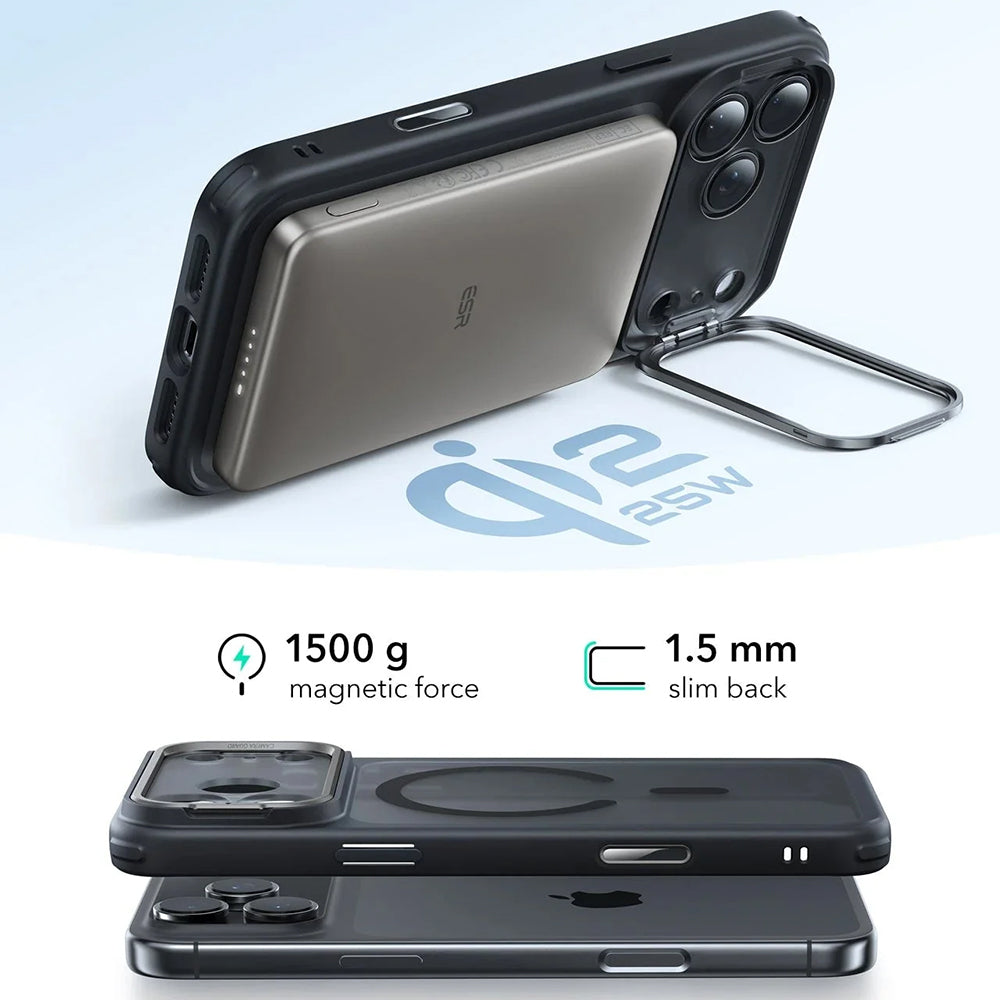 MagSafe-kotelo Apple iPhone 17 Pro Maxille, ESR, Classic Hybrid Kickstand, Satinoitu Musta