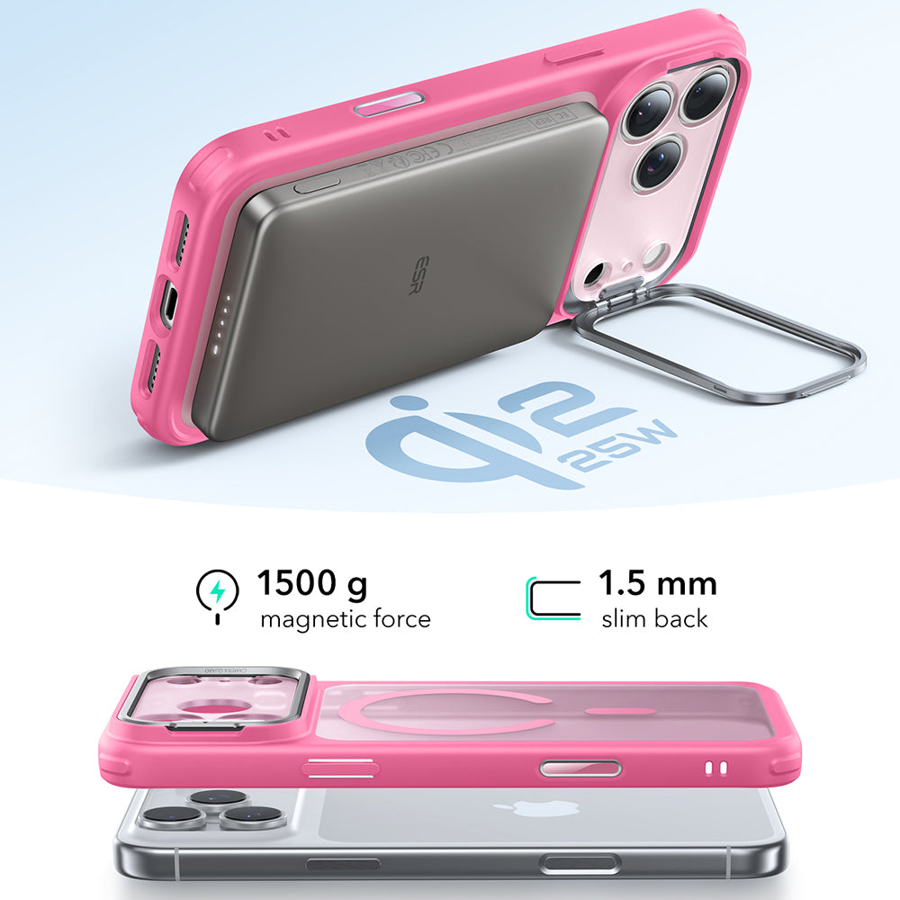 MagSafe-kotelo Apple iPhone 17 Pro Maxille, ESR, Classic Hybrid Kickstand, Satinoitu Vaaleanpunainen