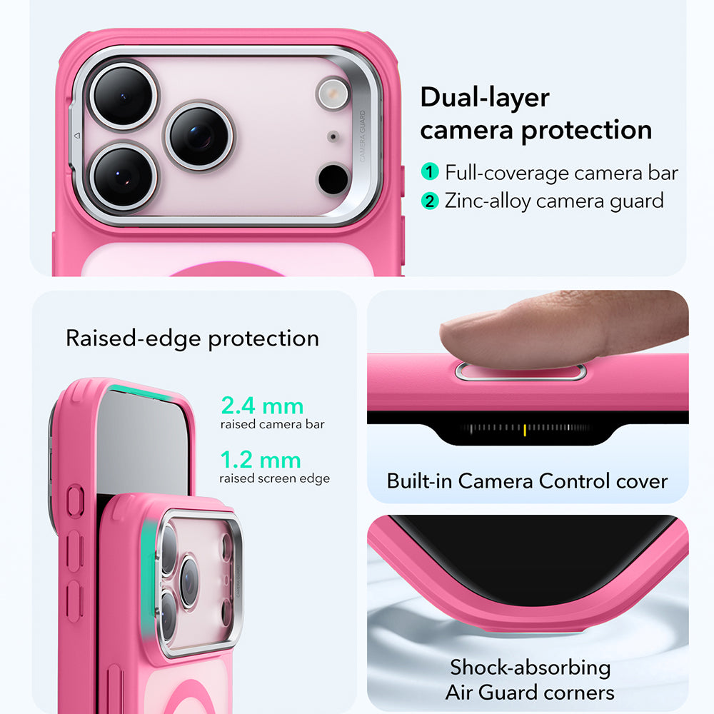 MagSafe-kotelo Apple iPhone 17 Pro Maxille, ESR, Classic Hybrid Kickstand, Satinoitu Vaaleanpunainen