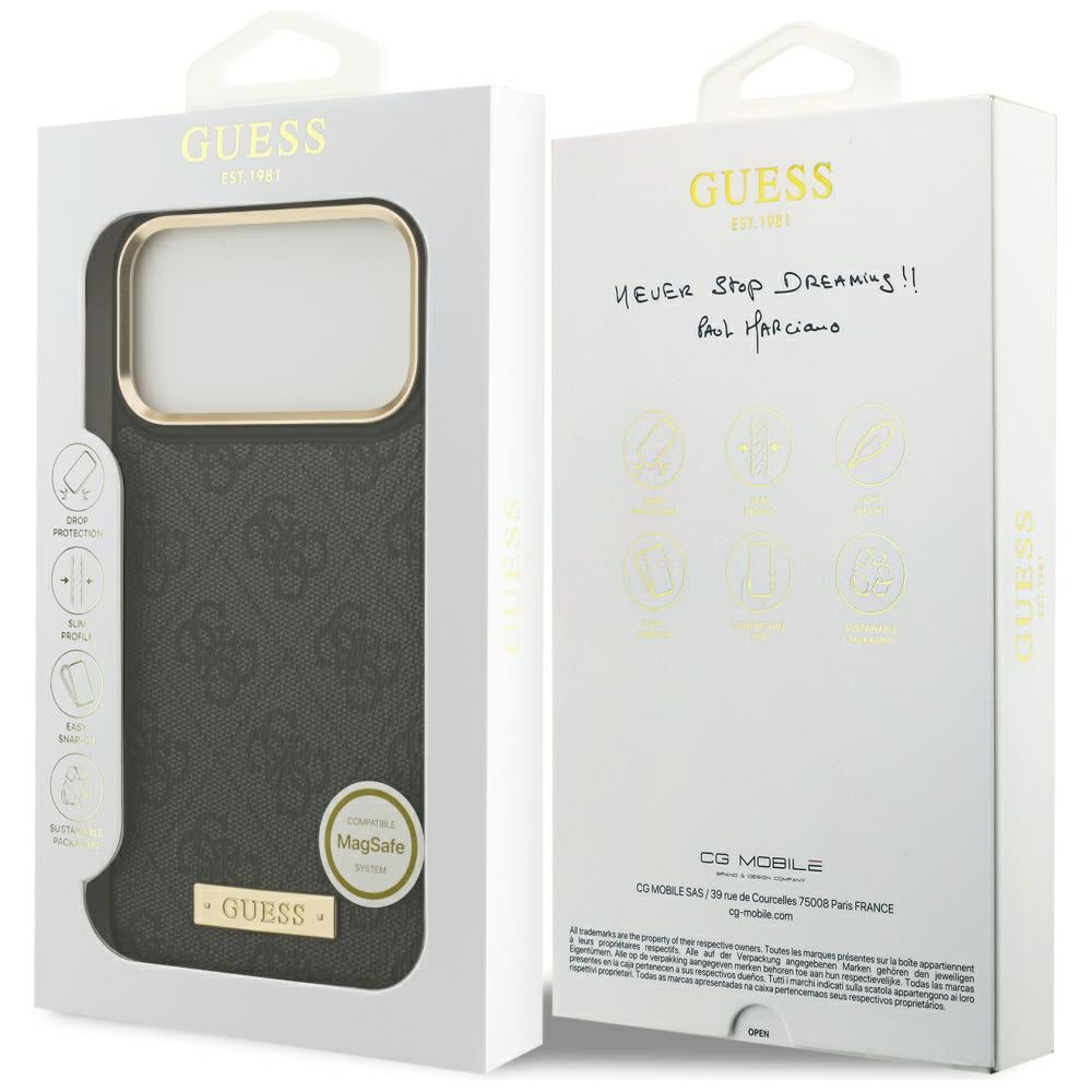 MagSafe-kotelo Apple iPhone 17 Pro Maxille, Guess, 4G Logo Plate, Musta