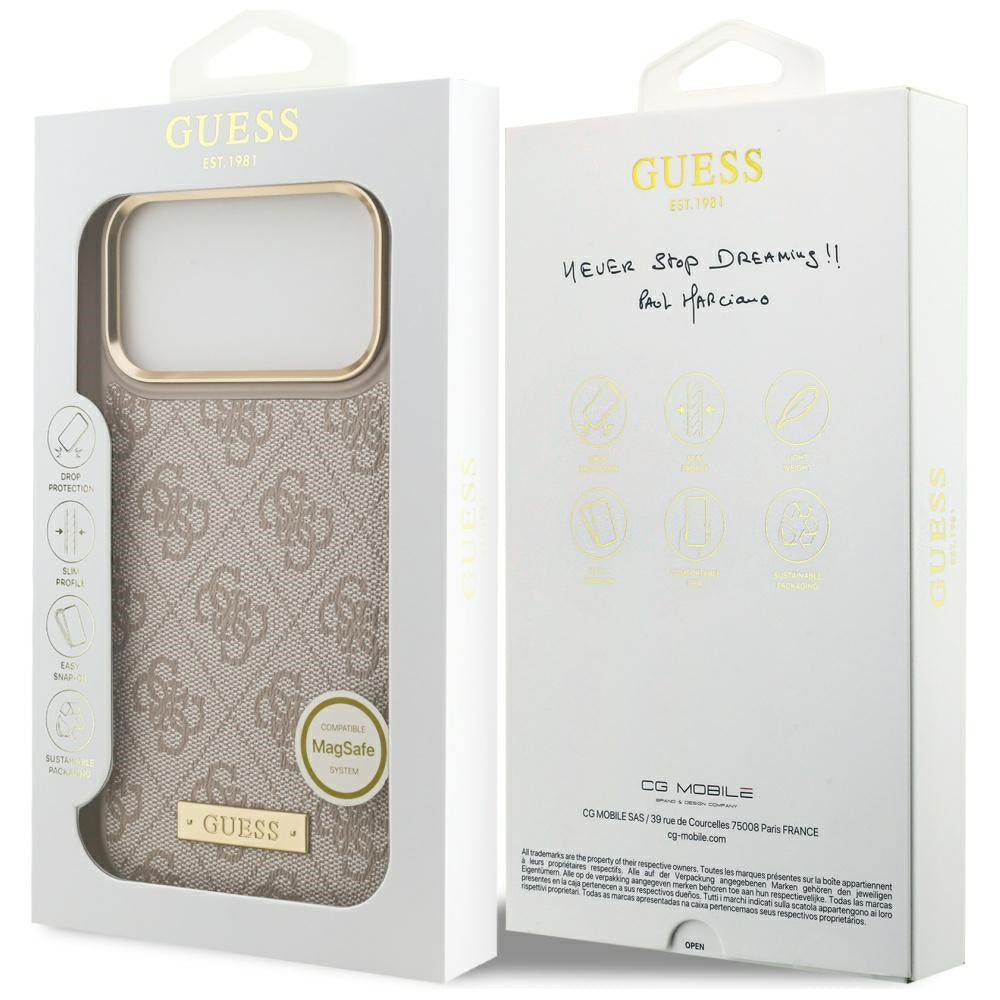 MagSafe-kotelo Apple iPhone 17 Pro Maxille, Guess, 4G Logo Plate, Pinkki