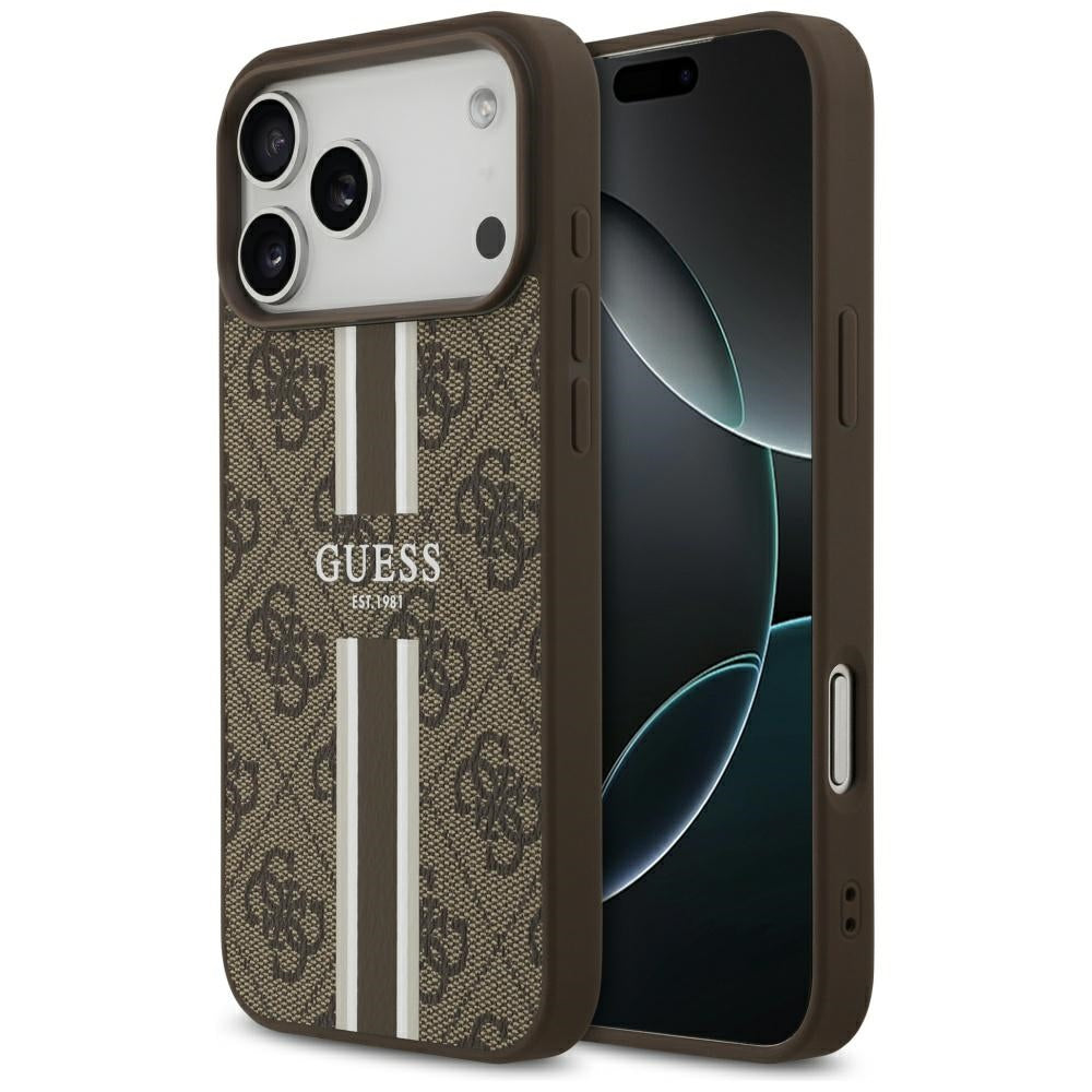 MagSafe-kotelo Apple iPhone 17 Pro Maxille, Guess, 4G Printed Stripes, Ruskea