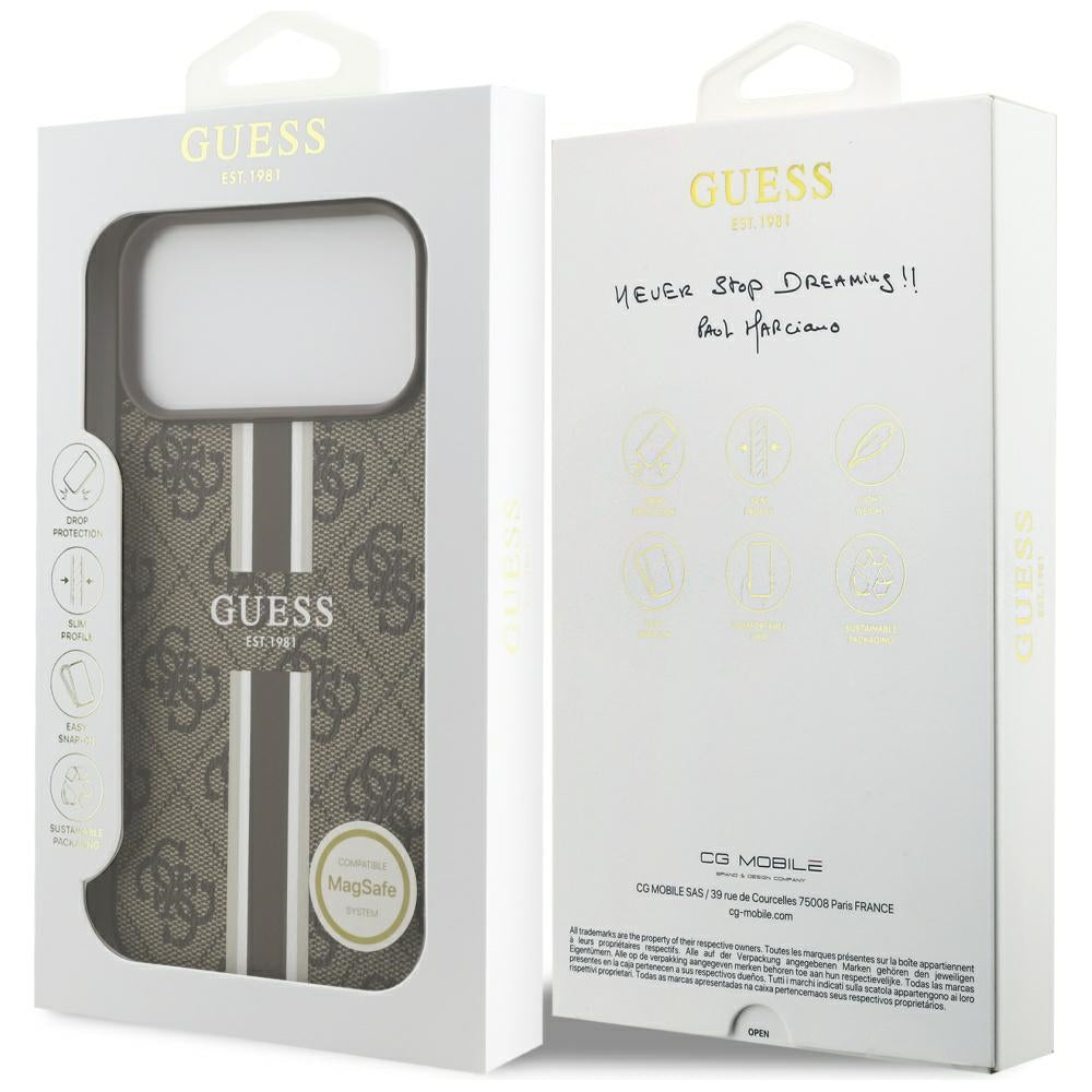 MagSafe-kotelo Apple iPhone 17 Pro Maxille, Guess, 4G Printed Stripes, Ruskea