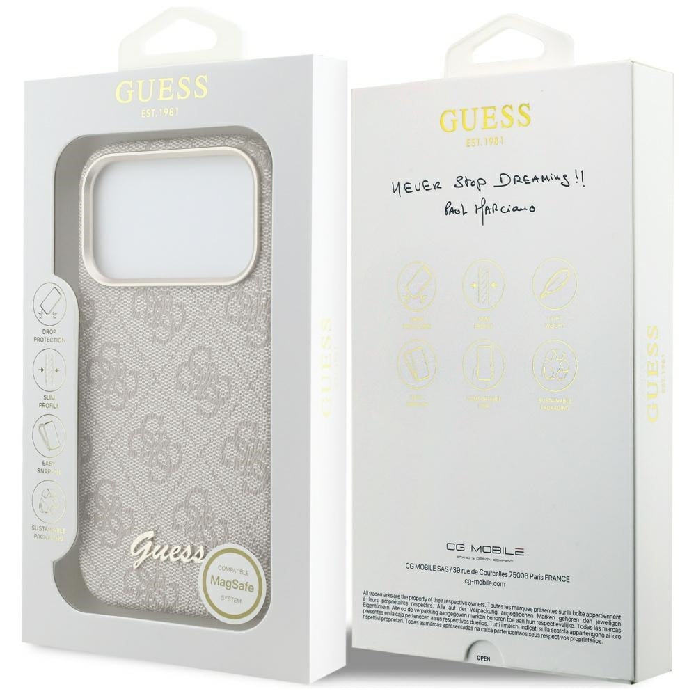 MagSafe-kotelo Apple iPhone 17 Pro Maxille, Guess, 4G Script Logo, Pinkki