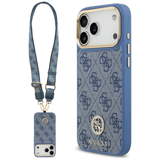 MagSafe-kotelo Apple iPhone 17 Pro Maxille, Guess, 4G Strass -logo isolla hihnalla, Sininen