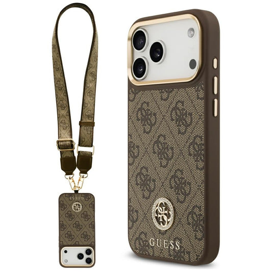 MagSafe-kotelo Apple iPhone 17 Pro Maxille, Guess, 4G Strass -logo isolla hihnalla, Ruskea