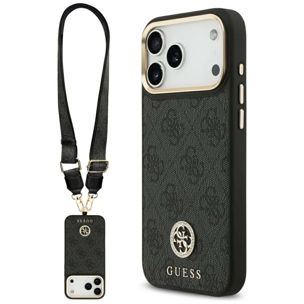 MagSafe-kotelo Apple iPhone 17 Pro Maxille, Guess, 4G Strass -logo isolla hihnalla, Musta